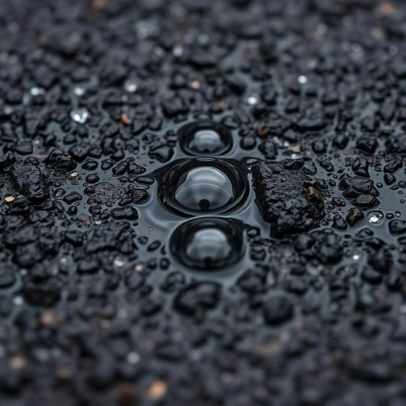 Rejuvenated asphalt surface with water beading on top